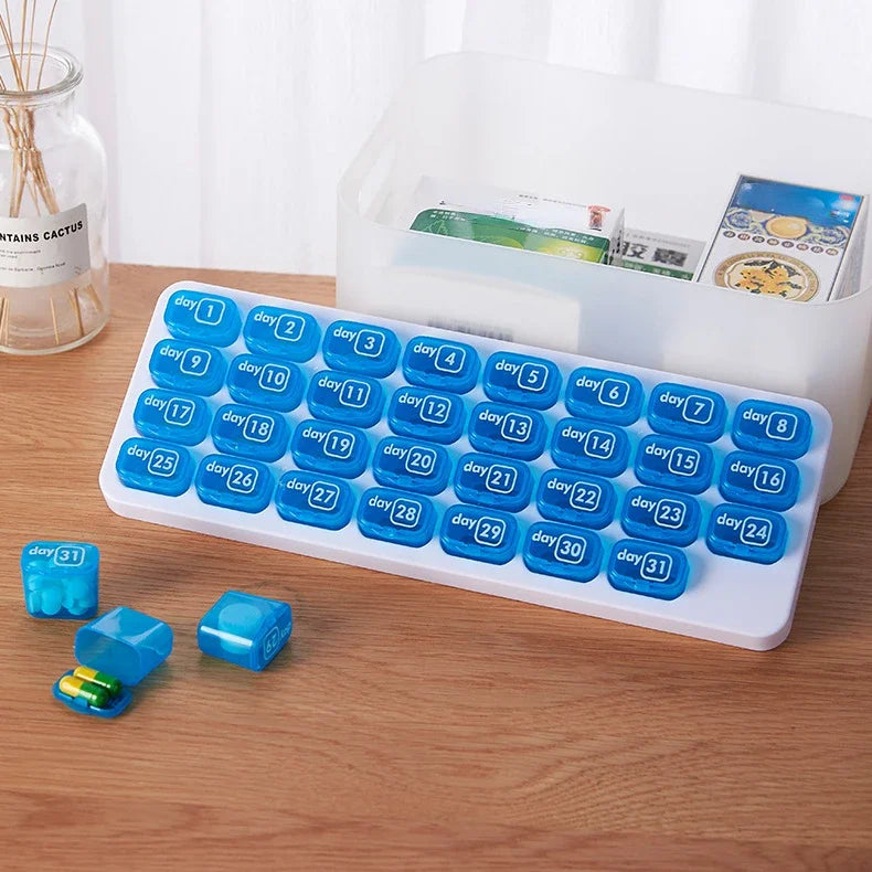 Portable 31 Days Medicine Box With Detachable Compartments