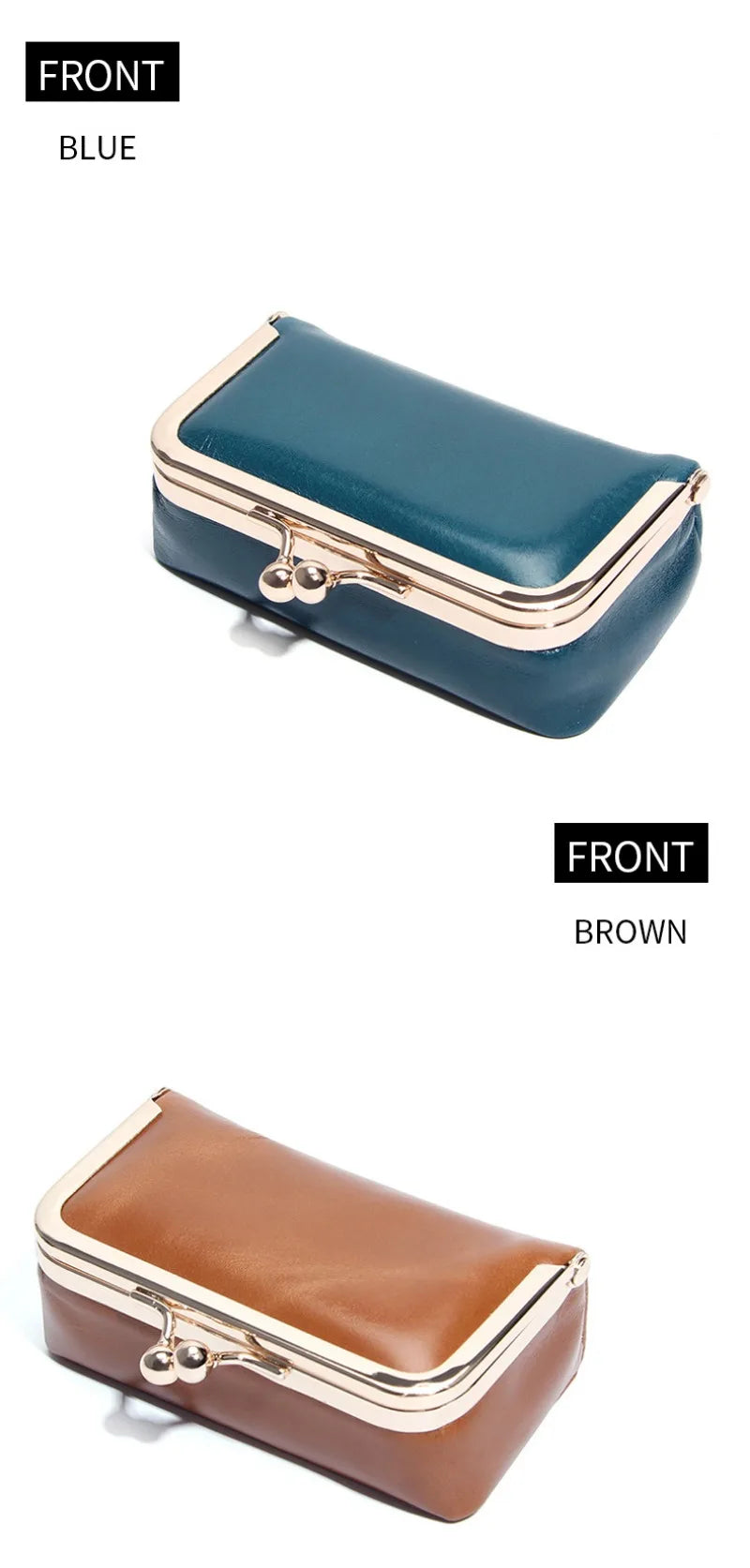 Compact Genuine Leather Kiss-Lock Mini Accessorie Pouch