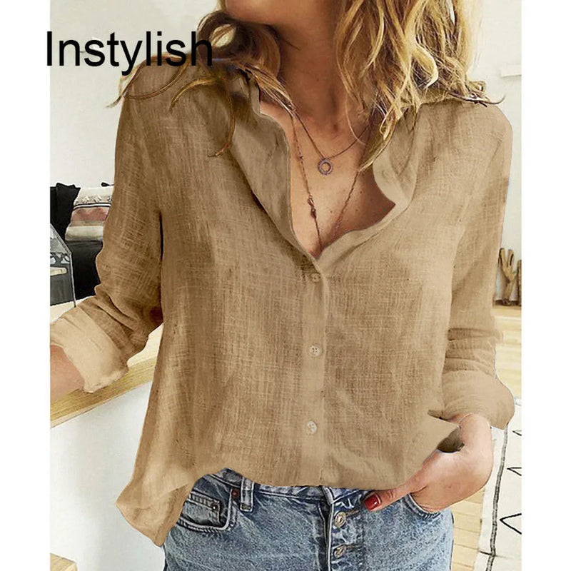 Women's Casual Long Sleeve Cotton Linen Blouse.