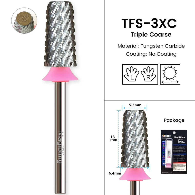 3/32" MagiBling Carbide Sharp 6.6mm Cross Cut Tapered Nails Bit For Acrylic Gel Remover