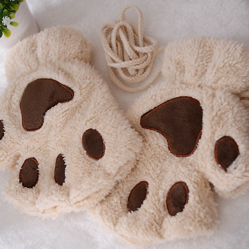 Winter Faux Fur Plush Warm Half Finger Mittens/Gloves.