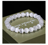 JD Natural White 6/8/10 mm Selenite Stone Bead Bracelet.