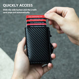 CASEKEY RFIF Leather Carbon Fiber Pop Up Credit Card Holder