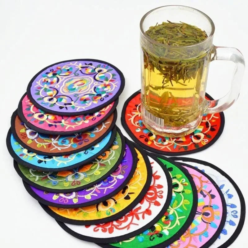 4PCS/set Embroidery Cloth Protective Coaster Mats