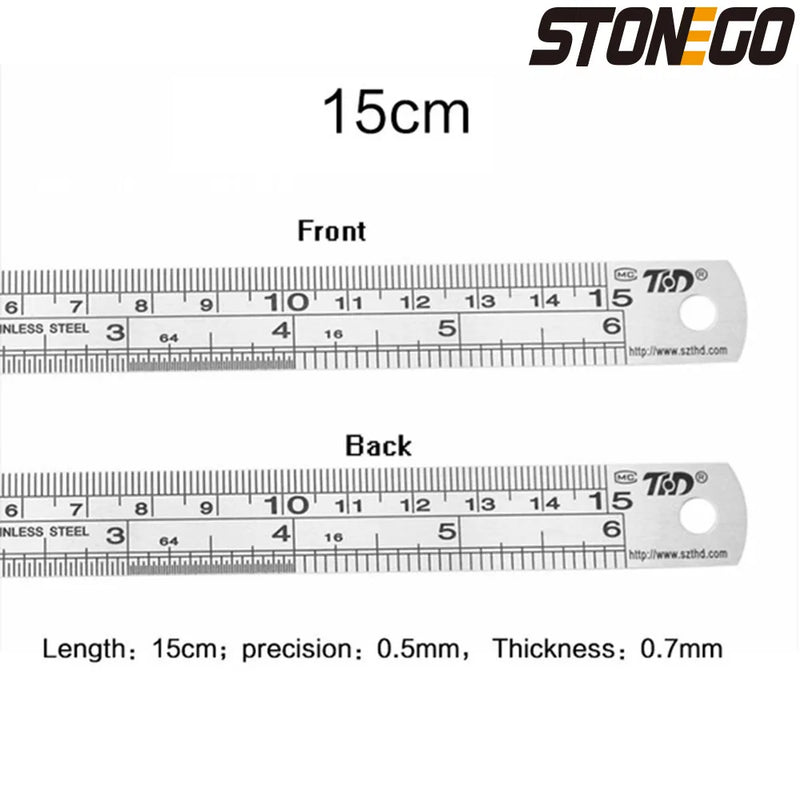 STONEGO Stainless Steel Double Sided Ruler, 6, 8, 12, 16 Or 20 Inch Metal Rulers