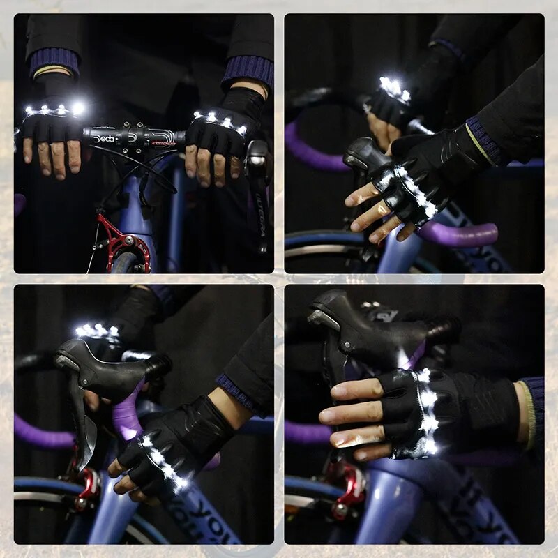 LED Flashlight, Breathable Half Finger Gloves For Cycling.