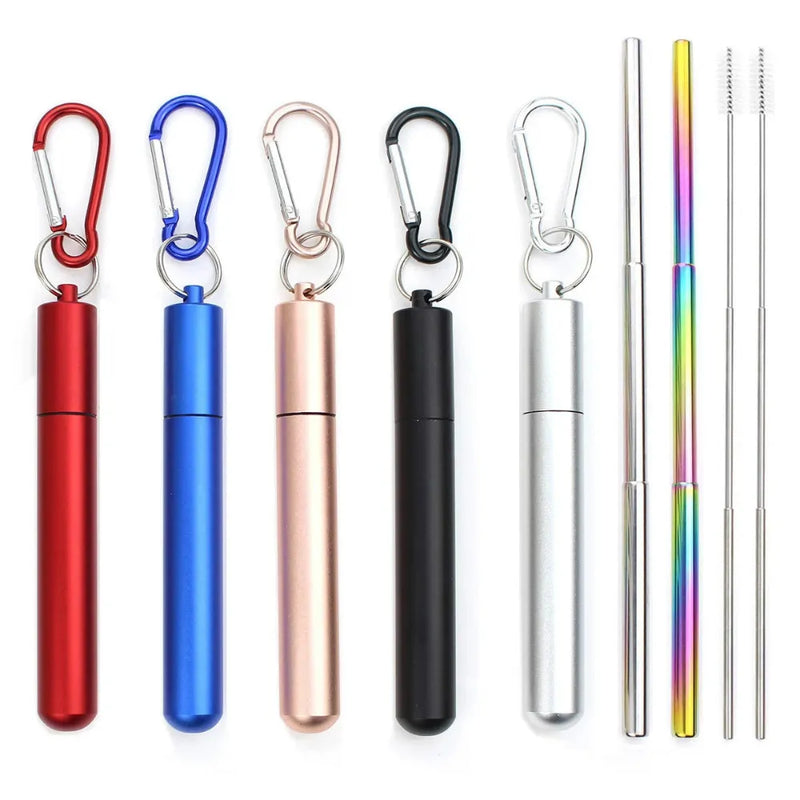 Reusable Stainless Steel Telescopic Straws With Cleaning Brush And Travel Case.