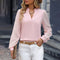 Women's V-Neck, Long Mesh Sleeve Blouses.