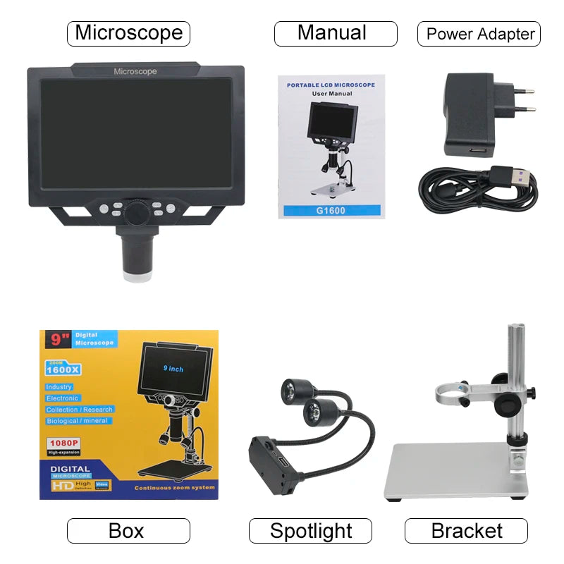 LCD 1600X 1200X 600X Digital Soldering Microscope USB Portable 9" 7" 4.3" Video Phone Repair