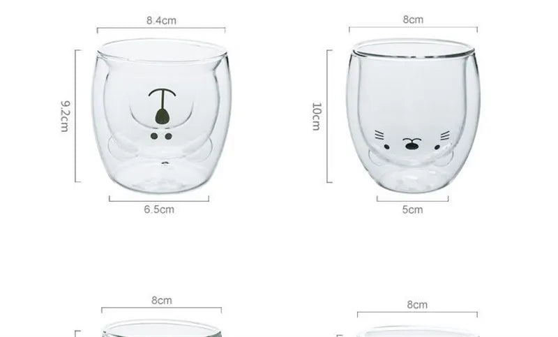JUSTINLAU Creative Glass Double Wall Insulated Animal Mug