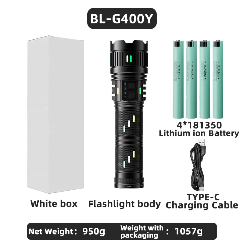 100W Rechargeable Long Range Zoomable LED Flashlight