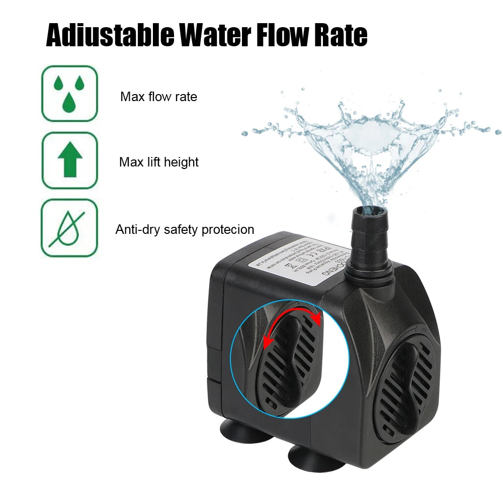 Submersible Ultra-quiet Water Pump With 12 LED Lights For Bird Baths Or Aquariums