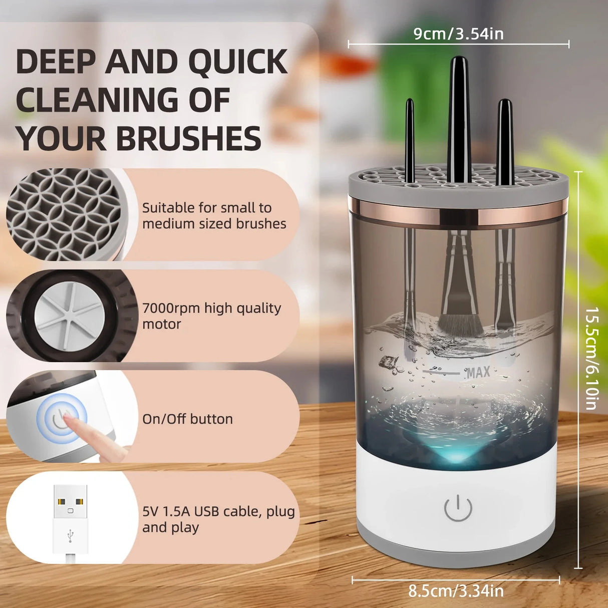 USB Chargeable Cosmetic Brush Cleaner For All Sizes