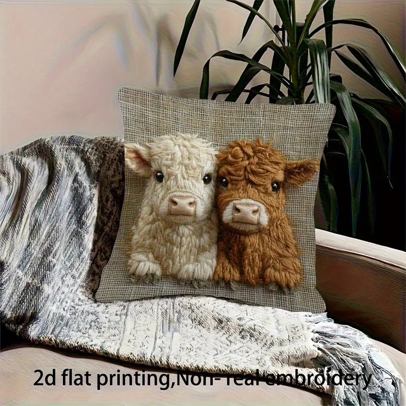 1pc 2D flat Highland cow pillowcase Pillow Not Included