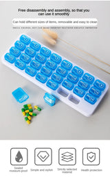 Portable 31 Days Medicine Box With Detachable Compartments