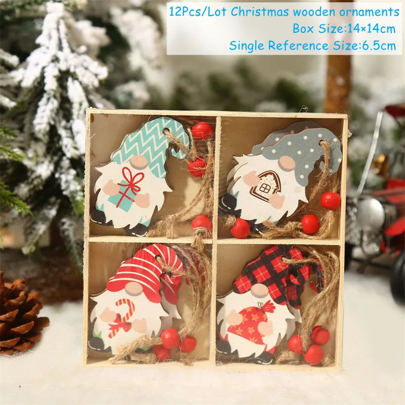 4-12pcs Wooden Christmas Tree Pendants Ornaments