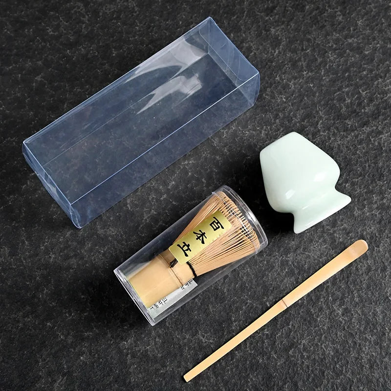 3/4pcs Matcha Bamboo Whisk Teaspoon And Ceramic matte Bowl