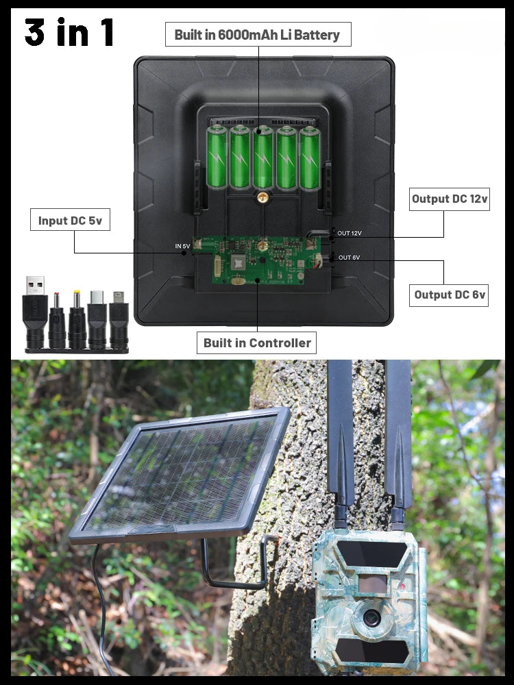 BL6A 5W Solar Panel Kit Built in 6000mAh 6V/12V Rechargeable Solar Charger With 3 In 1 USB Charge