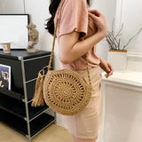Women's Crossbody Straw Bag With Tassel