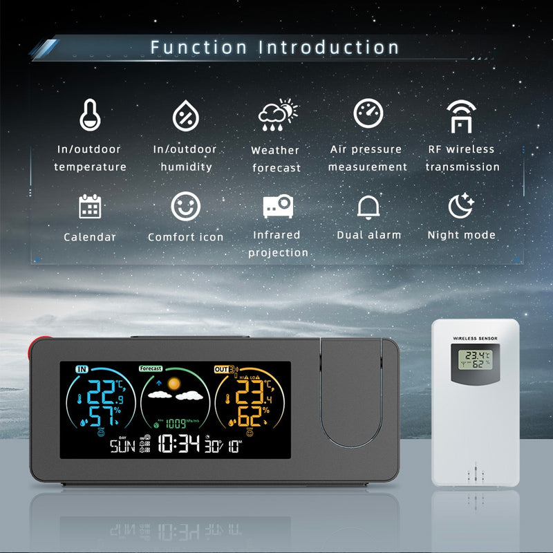 Projection Color Screen Digital Alarm Clock Temperature and Humidity Meter.