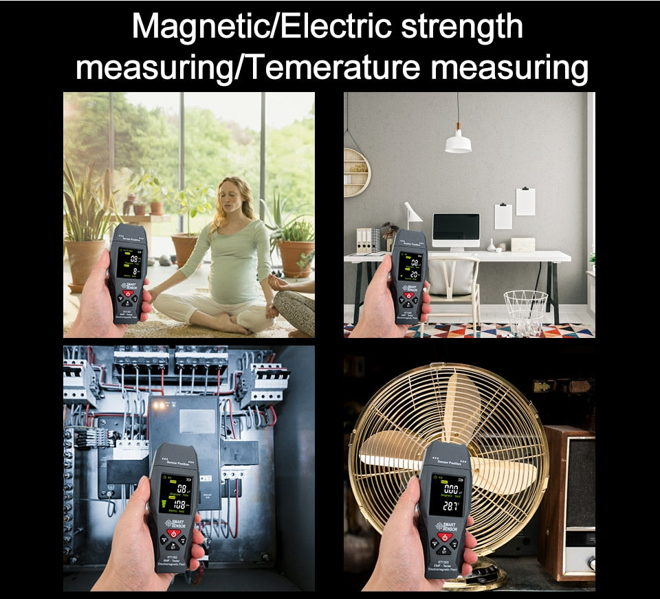 Professional Digital Electromagnetic, Radiation Tester Magnetic Electric Strength EMF Detector with Temperature Measurement