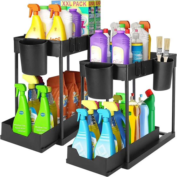 2 Tier Storage Rack For Organizing Products in Kitchens and Bathrooms.  Fits Under Most Sinks.