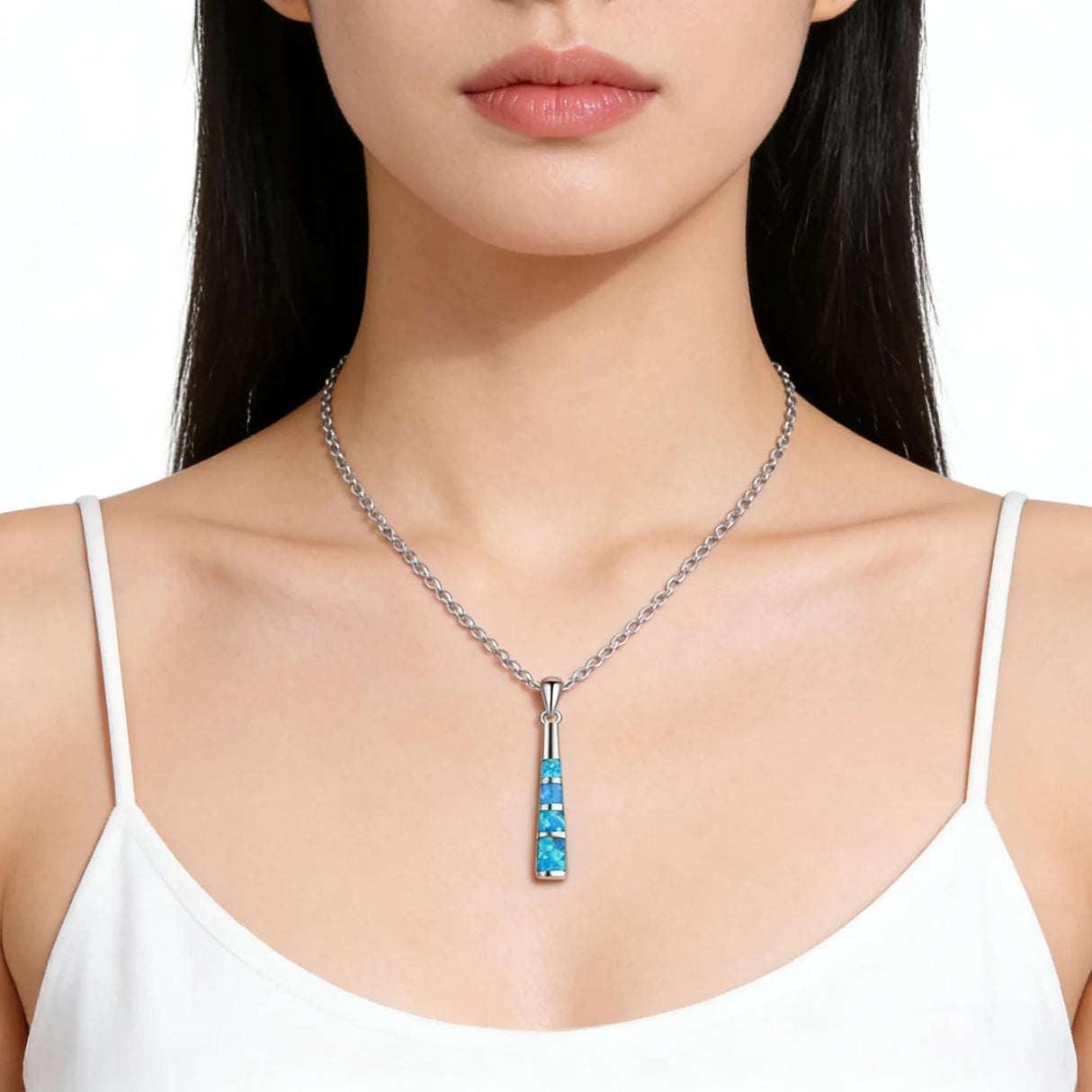 Opal Pendant 14K White Gold Plated Necklace