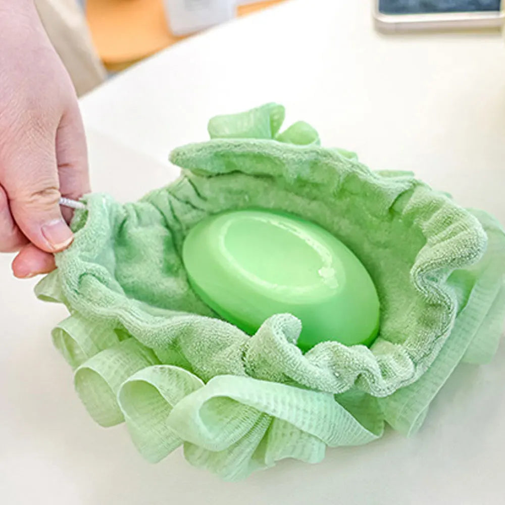 2-In-1 Bath Ball Towel Loofah With Drawstring Closure
