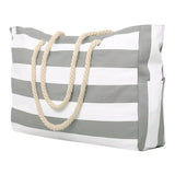 Striped Waterproof Canvas Summer Beach Tote Bag With Zipper