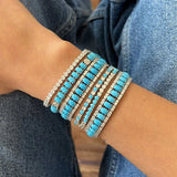 17-19CM Platinum Plated Turquoise Blue With White CZ Stone Tennis Bracelet