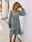 Elegant Ladies Long Sleeve Flower patterned Dress.