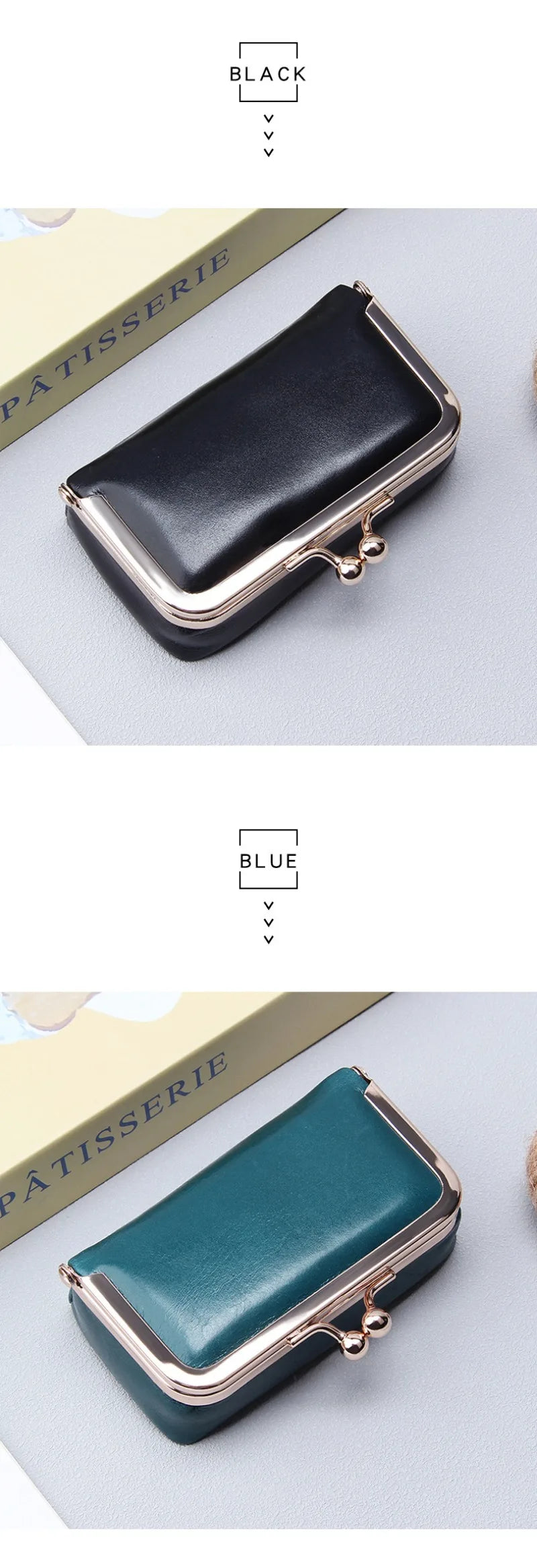 Compact Genuine Leather Kiss-Lock Mini Accessorie Pouch