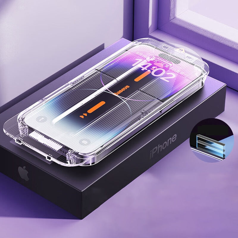 Baseus 0.3mm Crystal HD Tempered Glass for iPhone 14 13 12 11 Pro Max Screen Protector With Cleaning Kit.