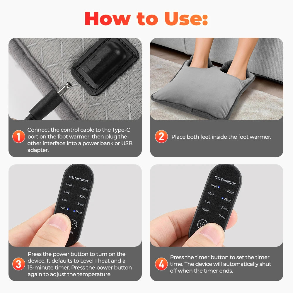 Electric Foot Warmer With 4 Temperatures and 4 Timer Settings