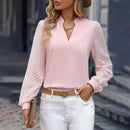 Women's V-Neck, Long Mesh Sleeve Blouses.