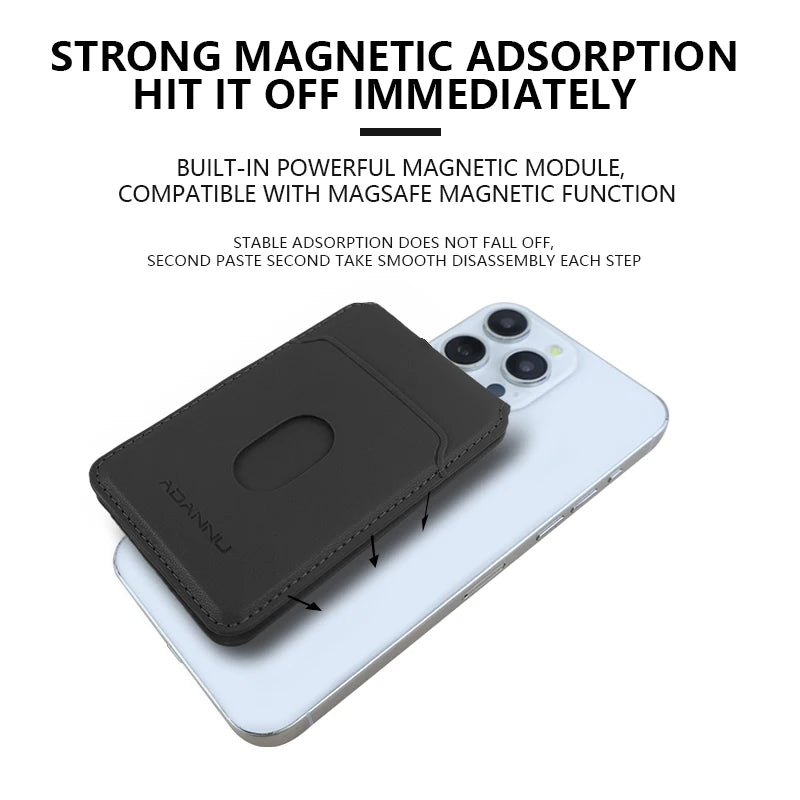 Leather Magnetic Cellphone Card Holder For IPhone 12 13 14 15 16 Pro Max Plus