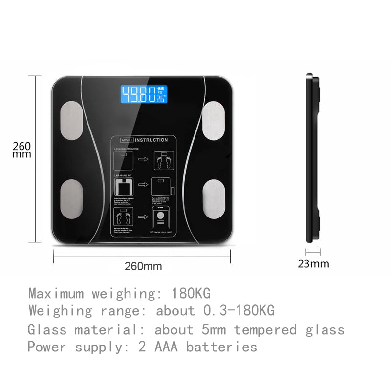 Digital Bathroom Weight Scale Body Composition Analyzer With Smartphone App Bluetooth