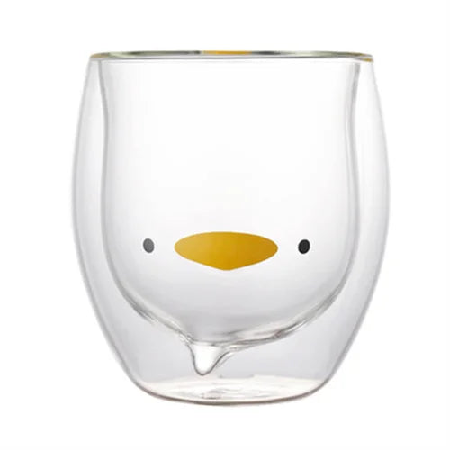 JUSTINLAU Creative Glass Double Wall Insulated Animal Mug