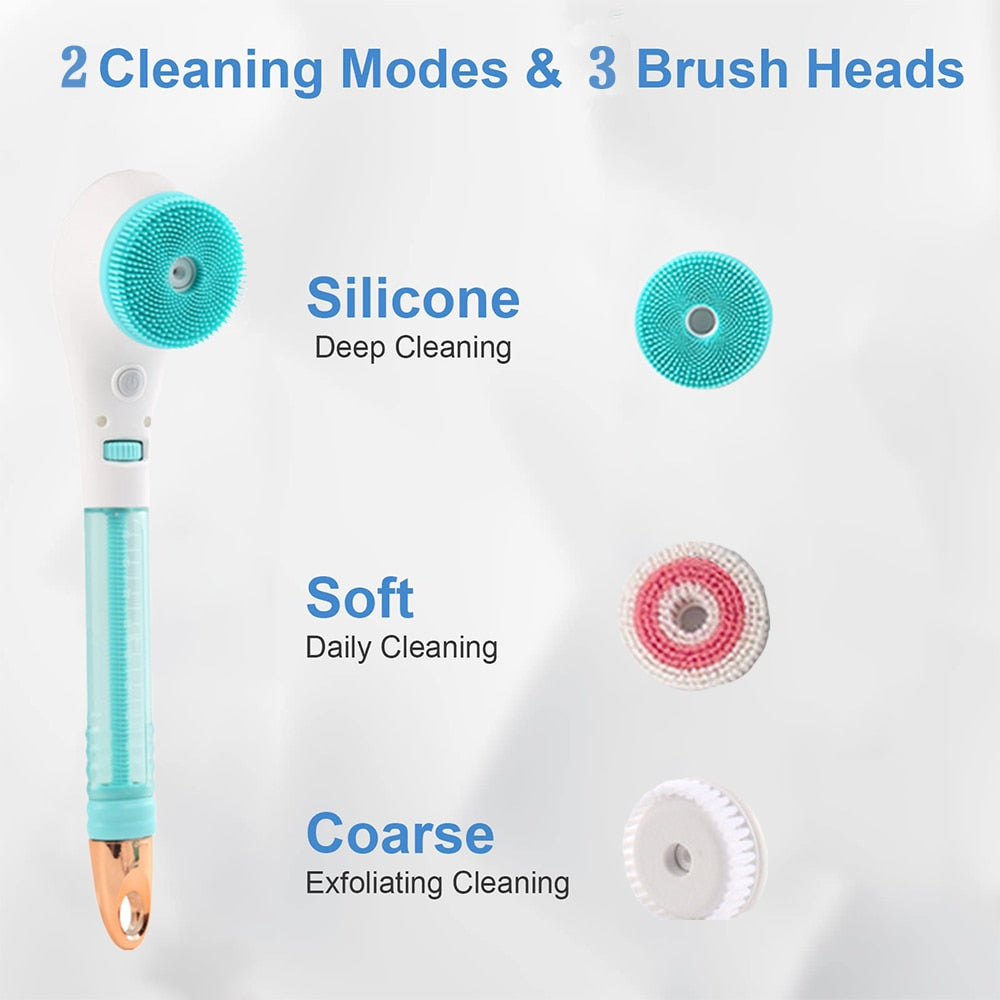 USB Rechargeable Silicone Waterproof Exfoliating Bath Brush With Removeable Handle.