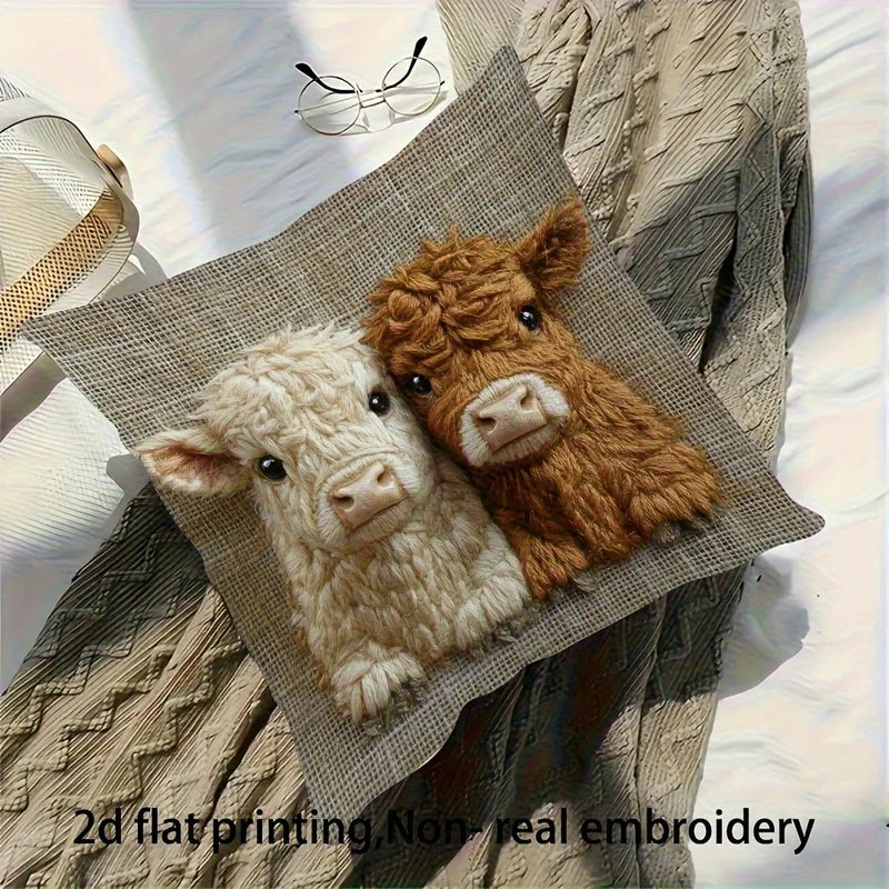 1pc 2D flat Highland cow pillowcase Pillow Not Included