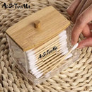 1pc7 Oz Cotton Swab Holder With Wooden Lid