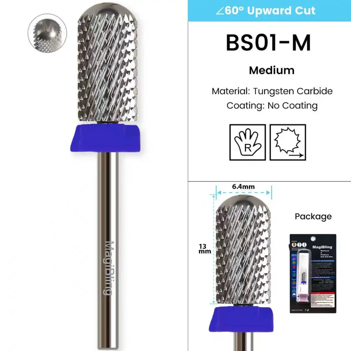 3/32" MagiBling Professional Manicure Nail Drill Bits for Hard Acrylic Gel