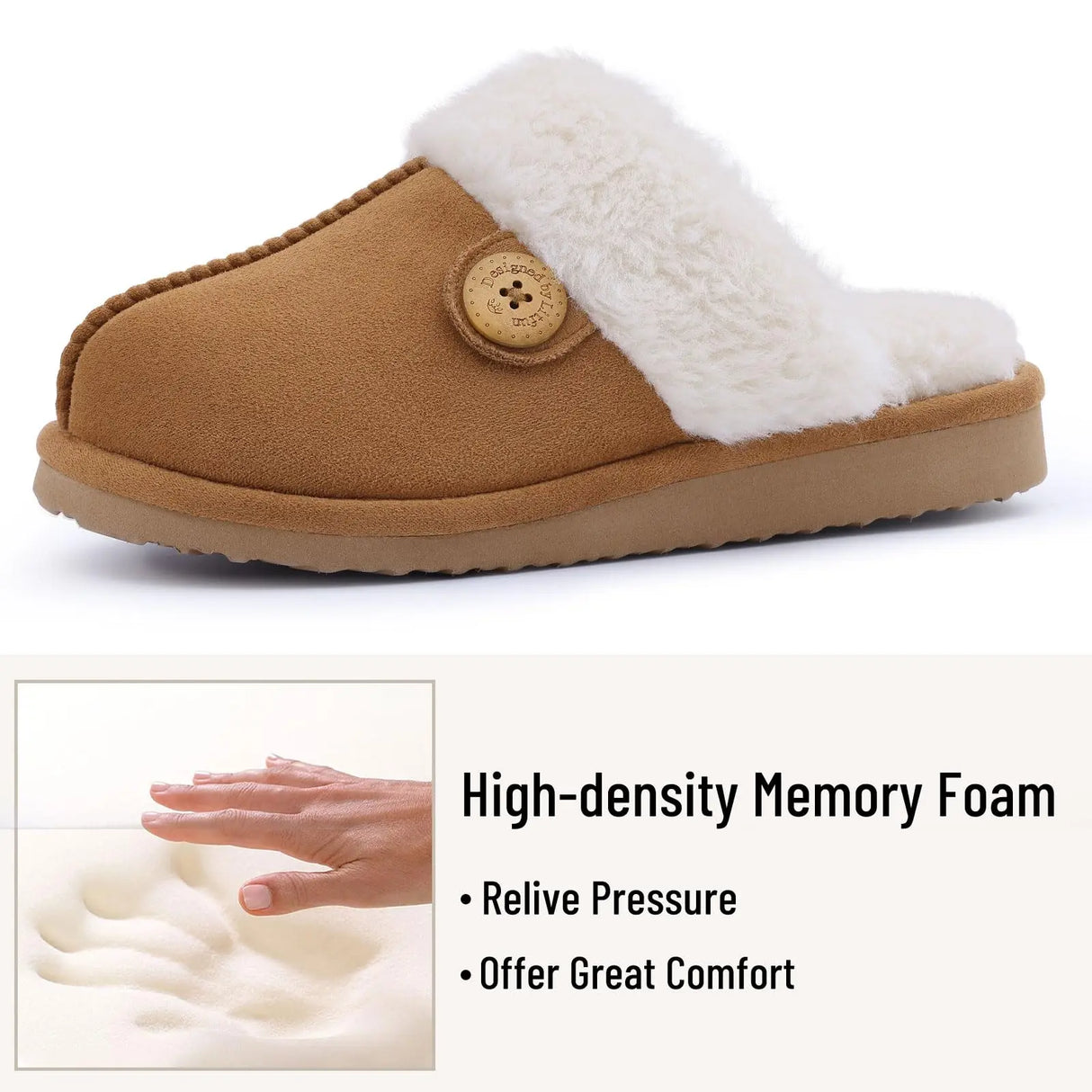 Evshine Women's Fur Plush Warm Slippers With Rubber Soles