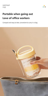 430ML Glass Cup With Lid And Spoon Great For Breakfast Oats Or Salad Cups