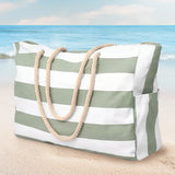 Striped Waterproof Canvas Summer Beach Tote Bag With Zipper