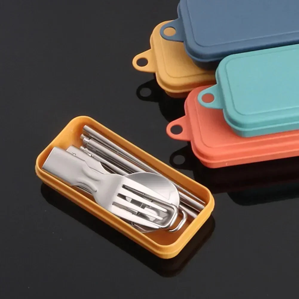 Stainless Steel Folding Spoon Fork Set With Case