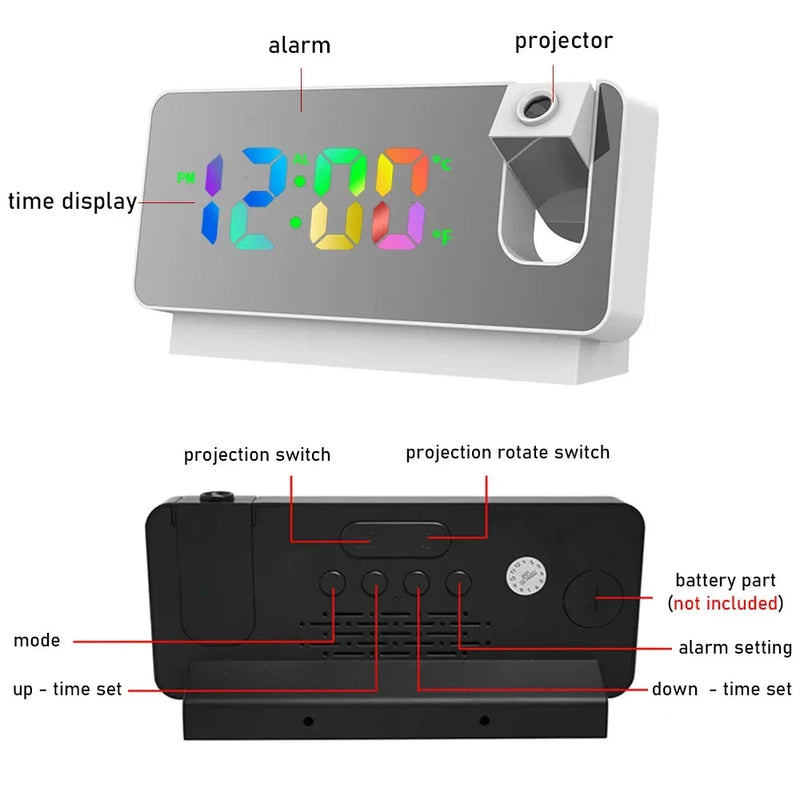 LED/USB Digital 180 Degree Projection Alarm Clock