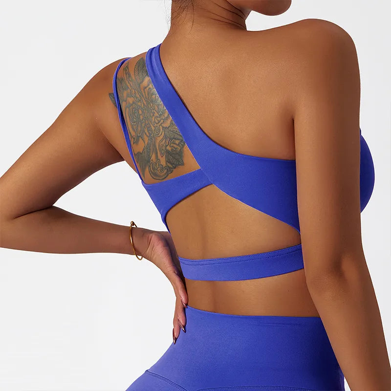 Single Strap, Stretchy Sports Bra With Pads