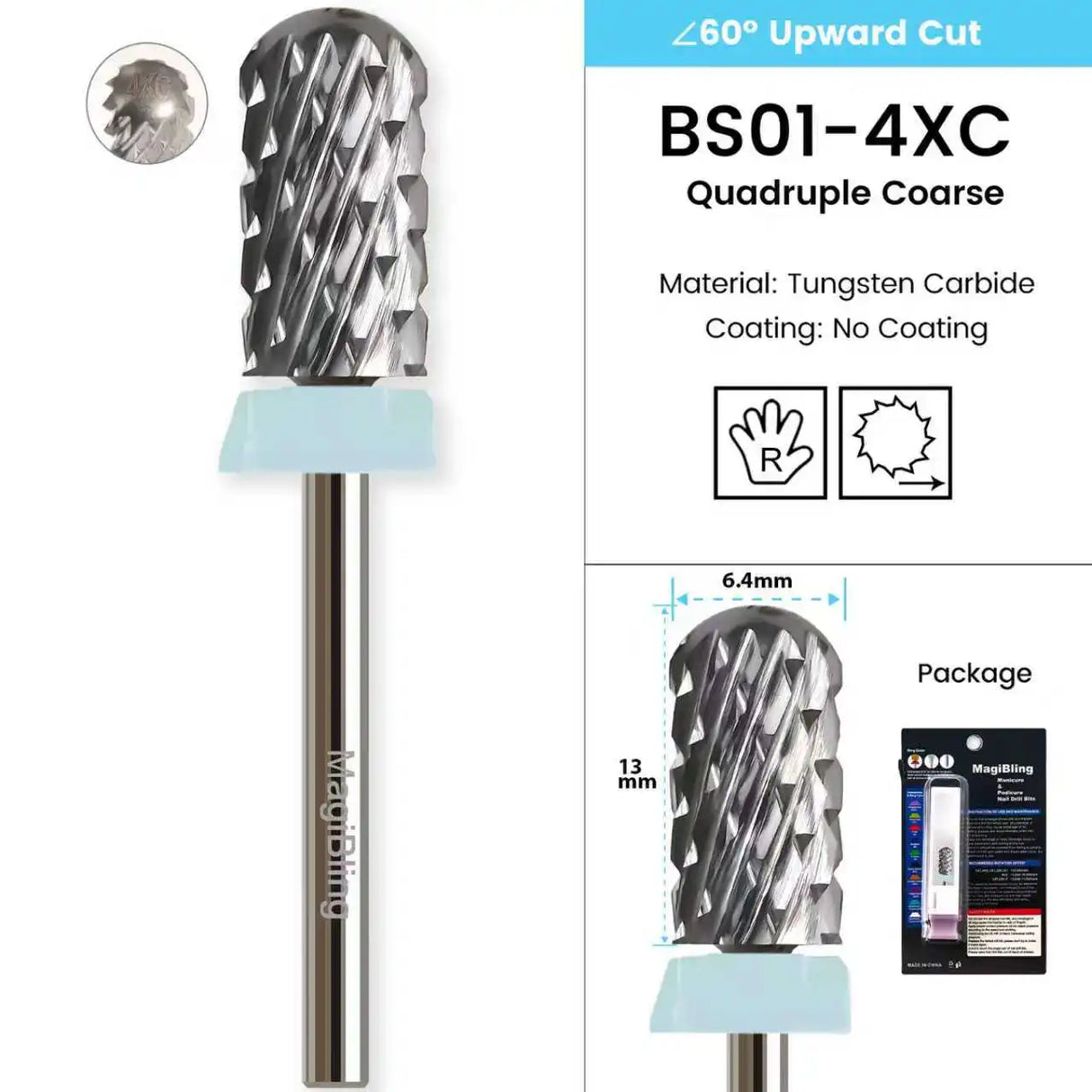 3/32" MagiBling Professional Manicure Nail Drill Bits for Hard Acrylic Gel