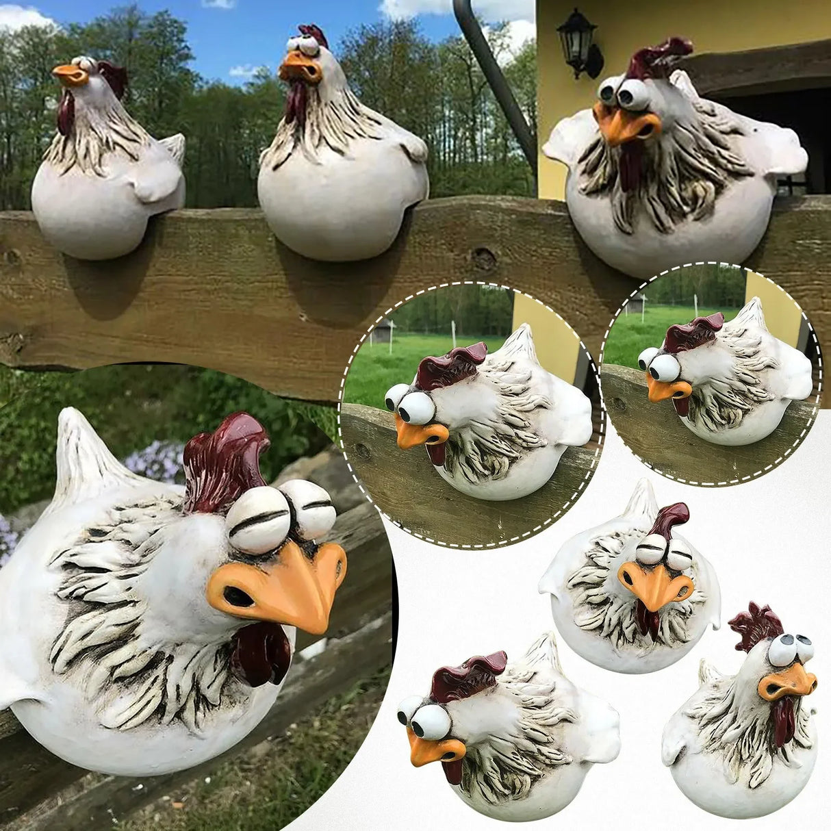 Resin Chicken Fence Decor